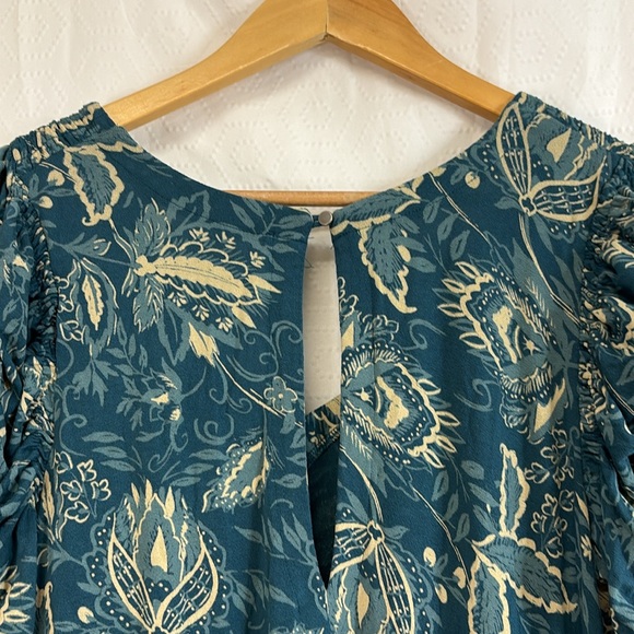 FREE PEOPLE Hello Lover Ruched Shoulder Tunic Dress in Dusty Indigo Combo - Picture 8 of 10